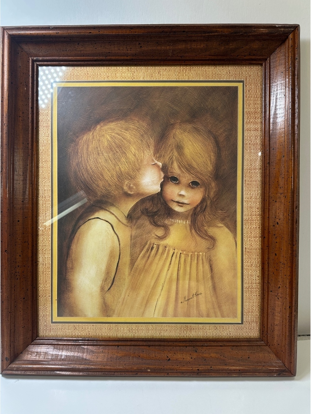 VTG MCM 11x14 Print A Little Kiss Margaret Kane 17x20” Wood Frame Big Eyes